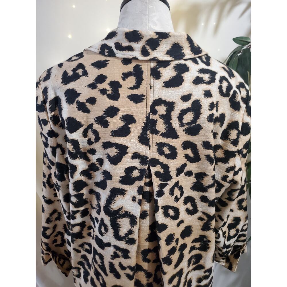 Chicos Womens Animal Print Linen Blend Jacket Size 2 L 12/14 Overcoat Leopard - Picture 9 of 13